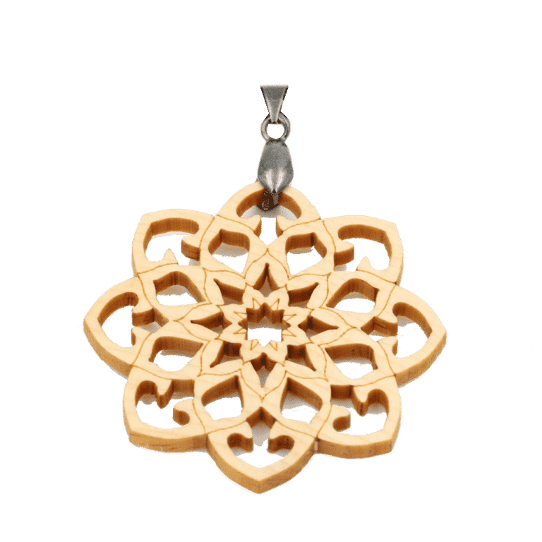 Amulett "Mandala" Vintage Chrom aus Zirbenholz